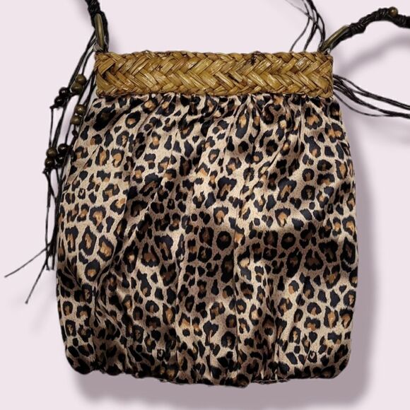 Cappelli Straworld Leopard Print Shoulder Bag Purse Tote Boho Hippie Cro… - Picture 6 of 9